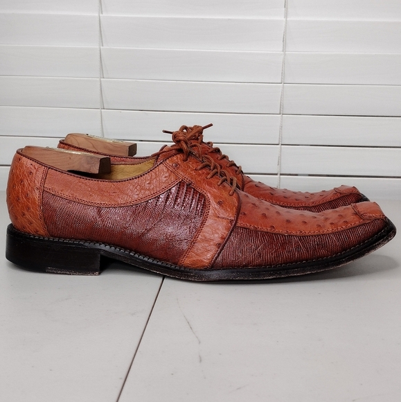 Los Altos Boots Lizard Ostrich Leather Office Business Oxford Dress Shoes Sz 11 - Picture 2 of 13